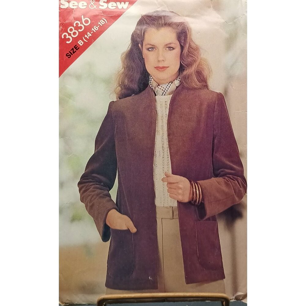 UNCUT Vintage 1980s See & Sew Pattern No. 3836 Womens Jacket Size B (14-16-18)